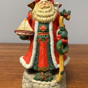 Ceramic Old World Santa Musical Figurine with Sailboat - 8.5 inches
